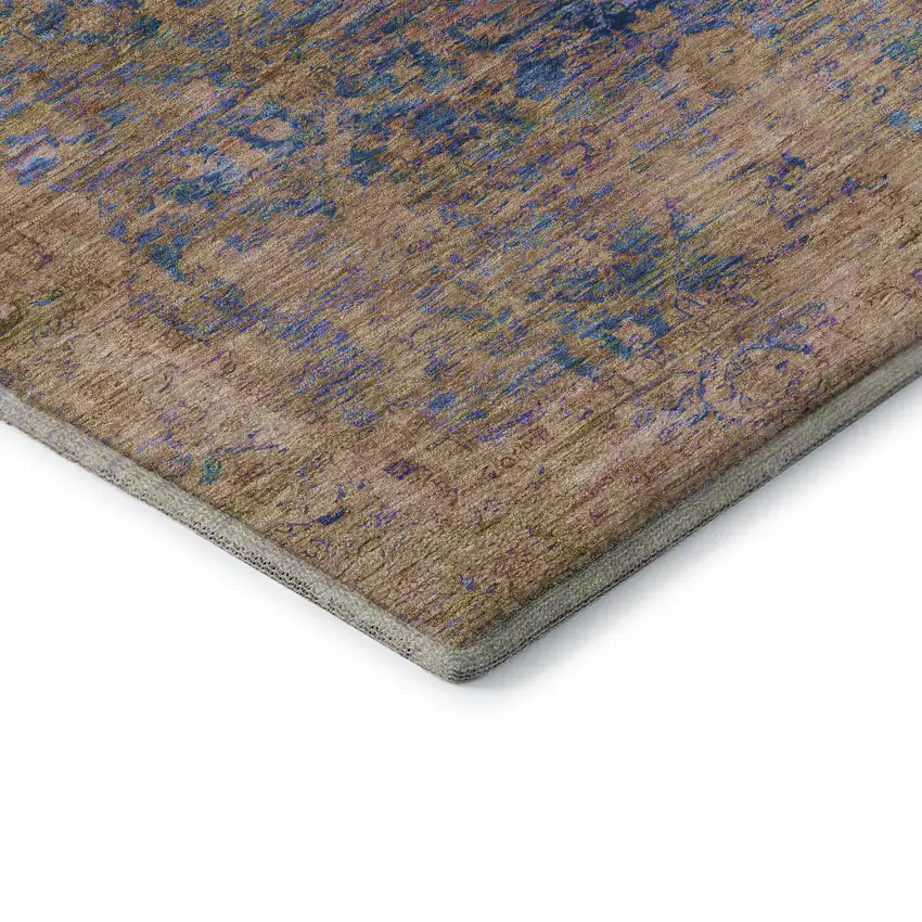 Navy Blue And Gold Oriental Washable Area Rug With UV Protection Photo 7