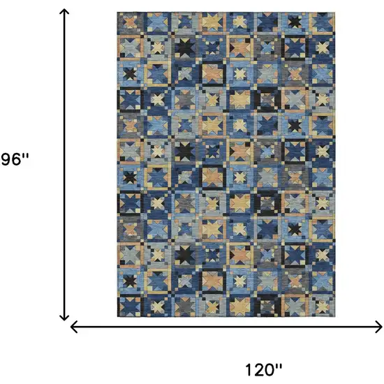 Navy Blue And Gold Patchwork Washable Indoor Outdoor Area Rug Photo 7