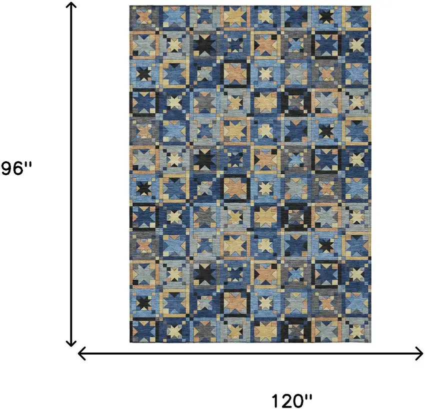 Navy Blue And Gold Patchwork Washable Indoor Outdoor Area Rug Photo 7