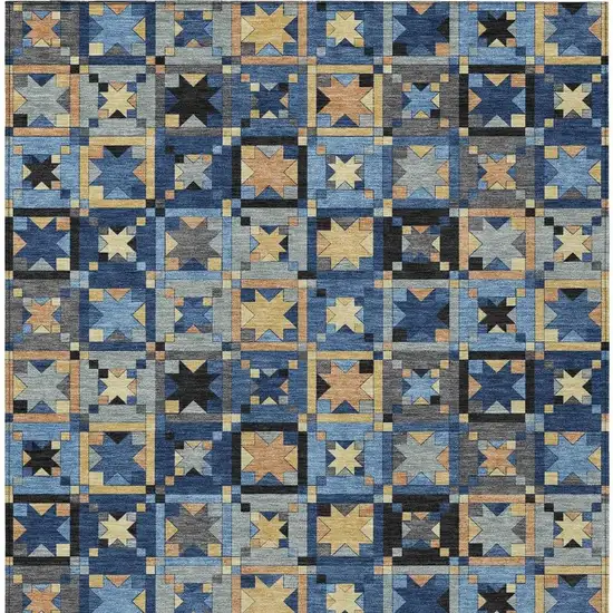 Navy Blue And Gold Patchwork Washable Indoor Outdoor Area Rug Photo 4
