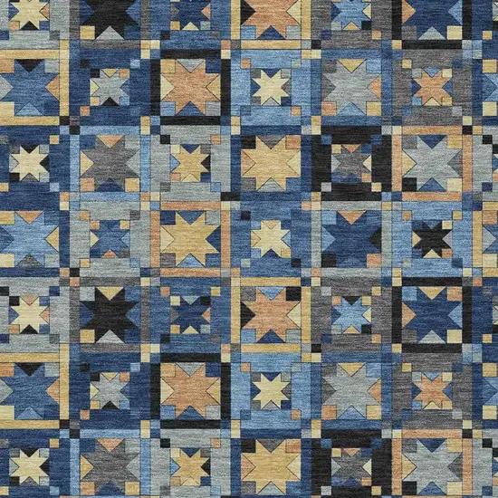 Navy Blue And Gold Patchwork Washable Indoor Outdoor Area Rug Photo 3