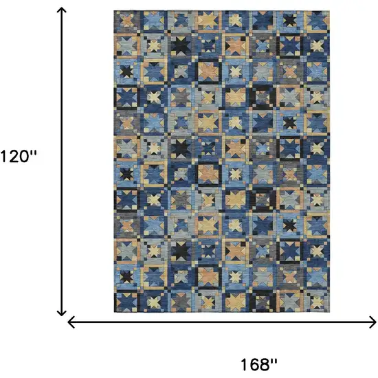 Navy Blue And Gold Patchwork Washable Indoor Outdoor Area Rug Photo 7