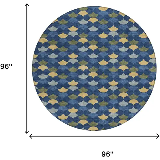 Navy Blue And Gold Round Geometric Washable Indoor Outdoor Area Rug Photo 6