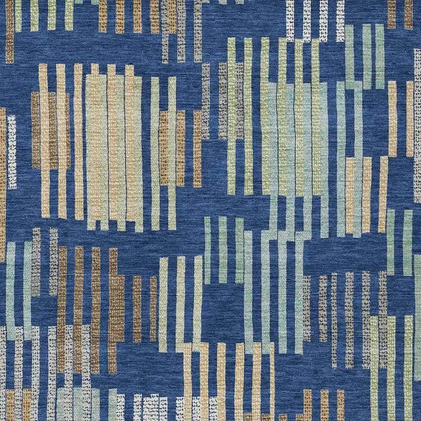 Navy Blue And Gold Striped Washable Indoor Outdoor Area Rug Photo 2