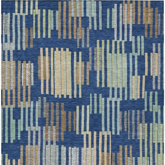Navy Blue And Gold Striped Washable Indoor Outdoor Area Rug Photo 3