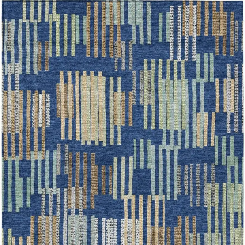 Navy Blue And Gold Striped Washable Indoor Outdoor Area Rug Photo 3