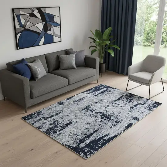 Navy Blue And Gray Abstract Area Rug Photo 1