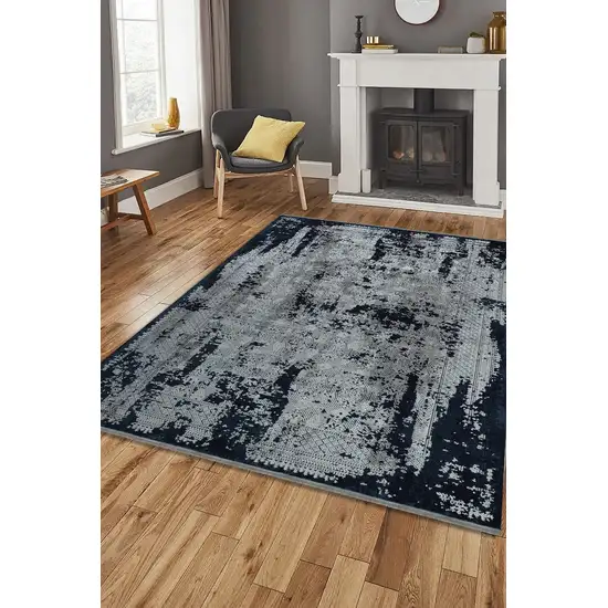 Navy Blue And Gray Abstract Area Rug Photo 5