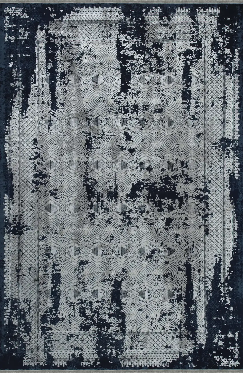 Navy Blue And Gray Abstract Area Rug Photo 2