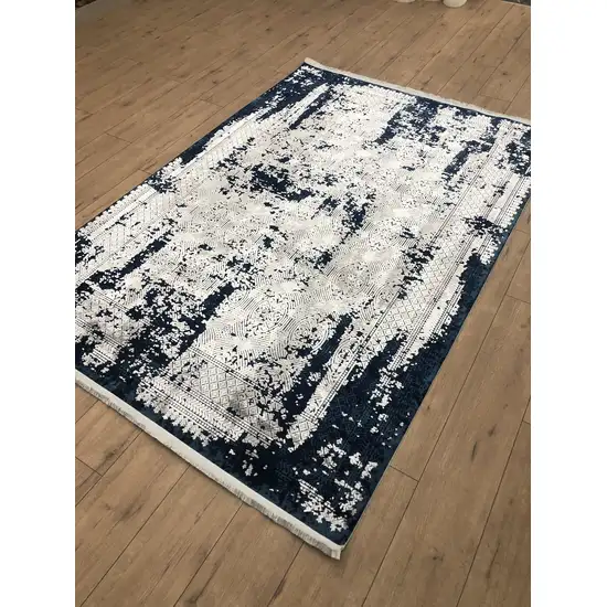 Navy Blue And Gray Abstract Area Rug Photo 6
