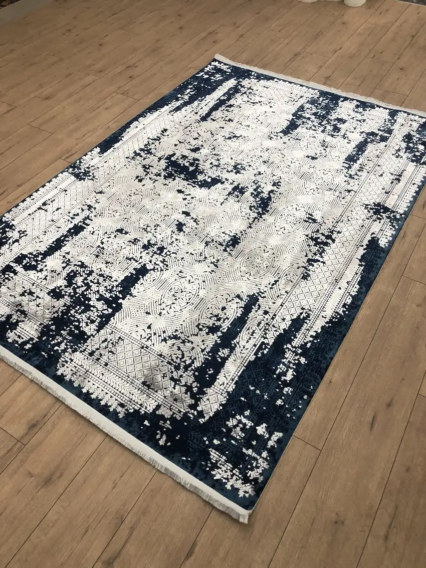 Navy Blue And Gray Abstract Area Rug Photo 6
