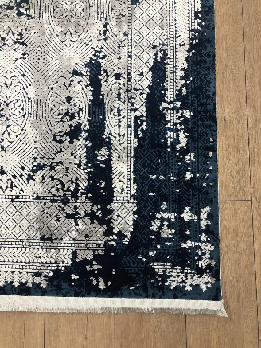 Navy Blue And Gray Abstract Area Rug Photo 7