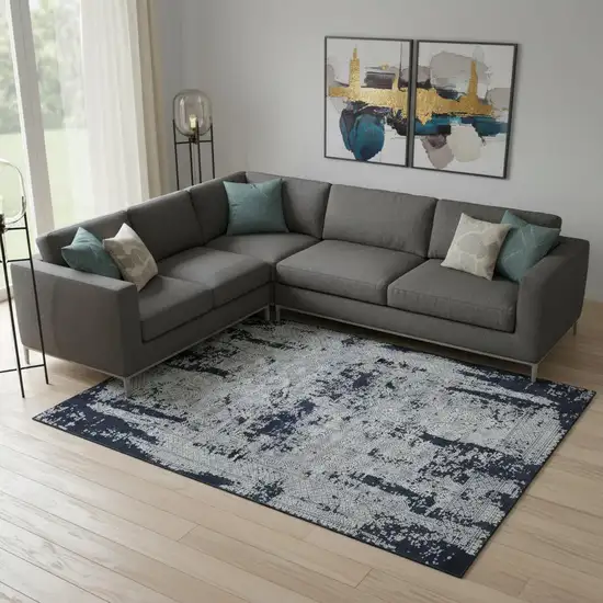 Navy Blue And Gray Abstract Area Rug Photo 1