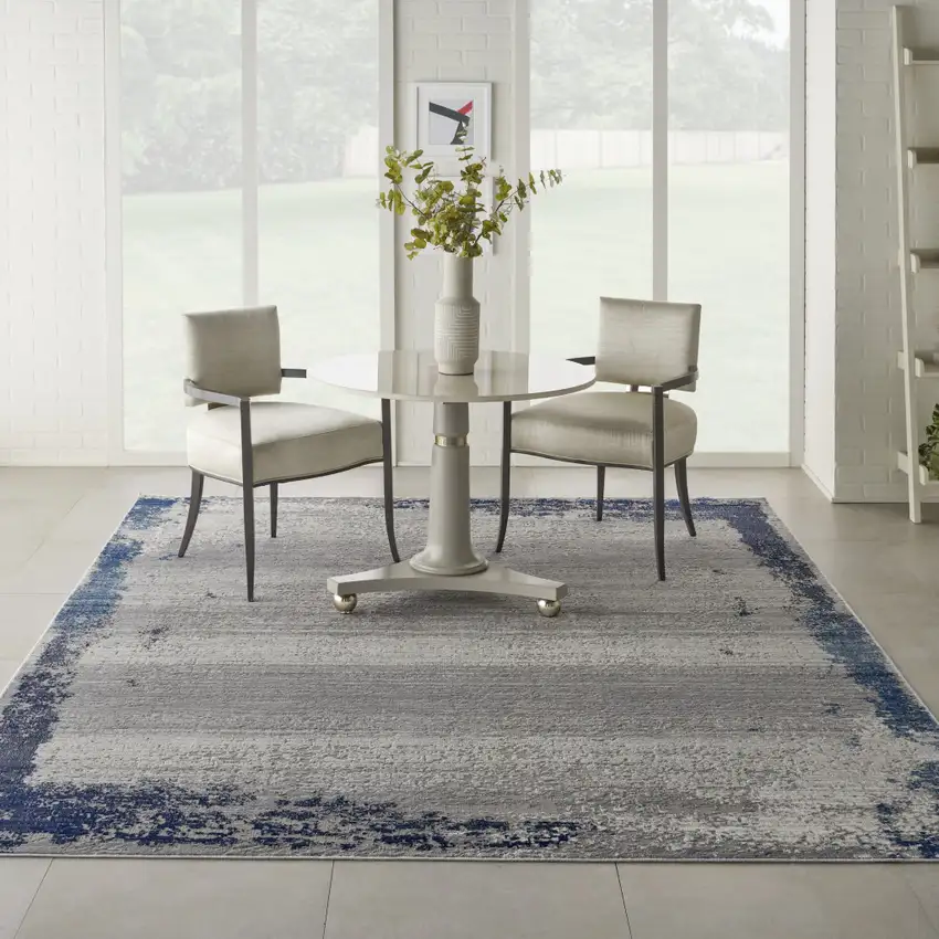 Navy Blue And Gray Abstract Distressed Area Rug Photo 9