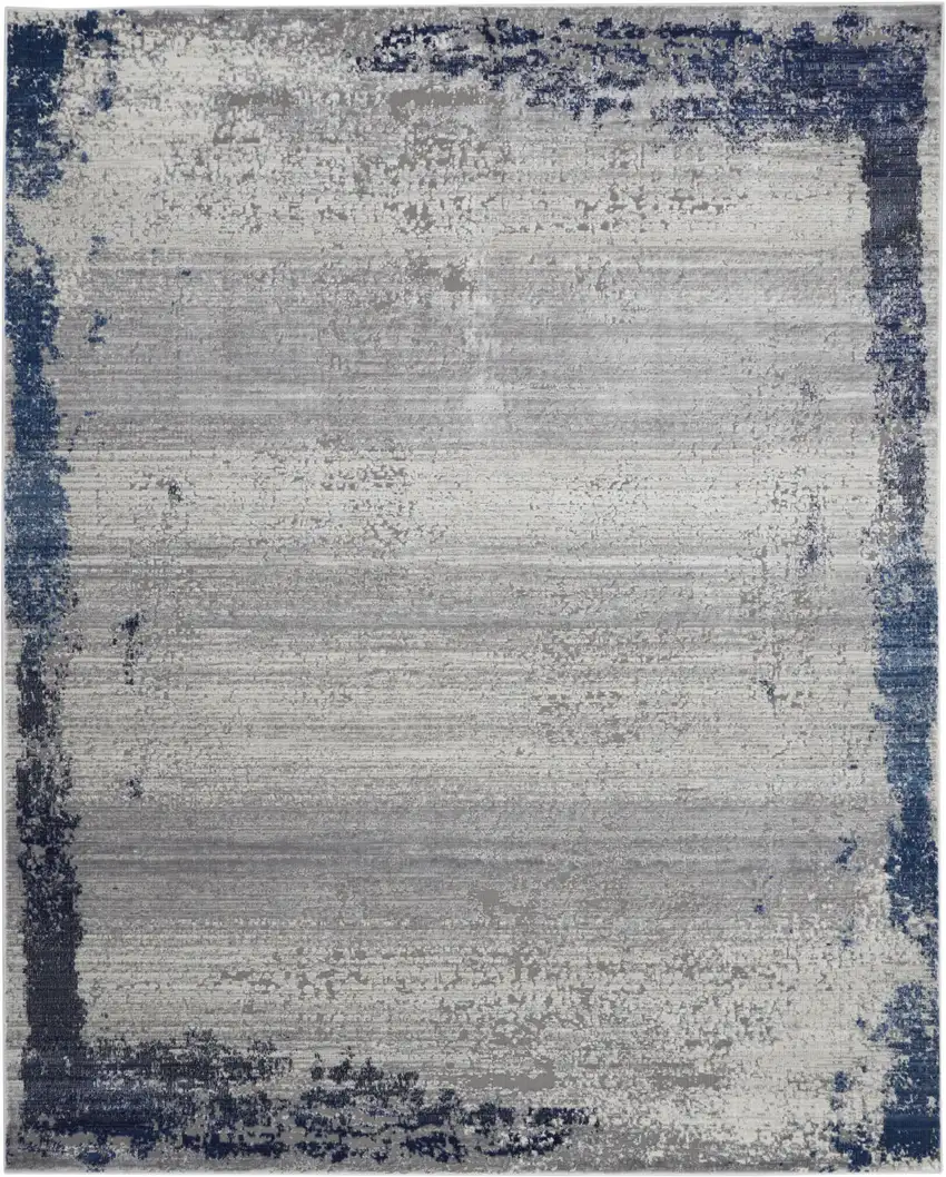 Navy Blue And Gray Abstract Distressed Area Rug Photo 2