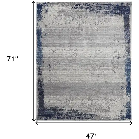 Navy Blue And Gray Abstract Distressed Area Rug Photo 3