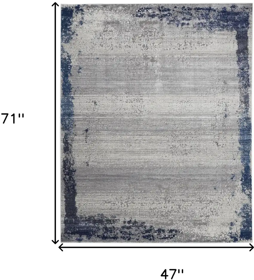 Navy Blue And Gray Abstract Distressed Area Rug Photo 3