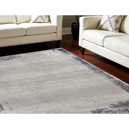 Navy Blue And Gray Abstract Distressed Area Rug Photo 1