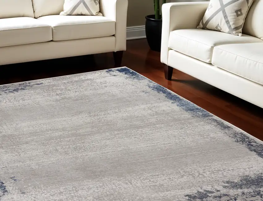 Navy Blue And Gray Abstract Distressed Area Rug Photo 1