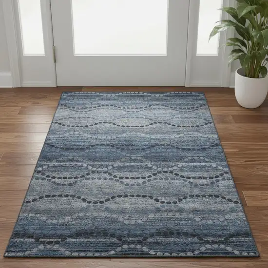 Navy Blue And Gray Abstract Geometric Washable Area Rug With UV Protection Photo 2