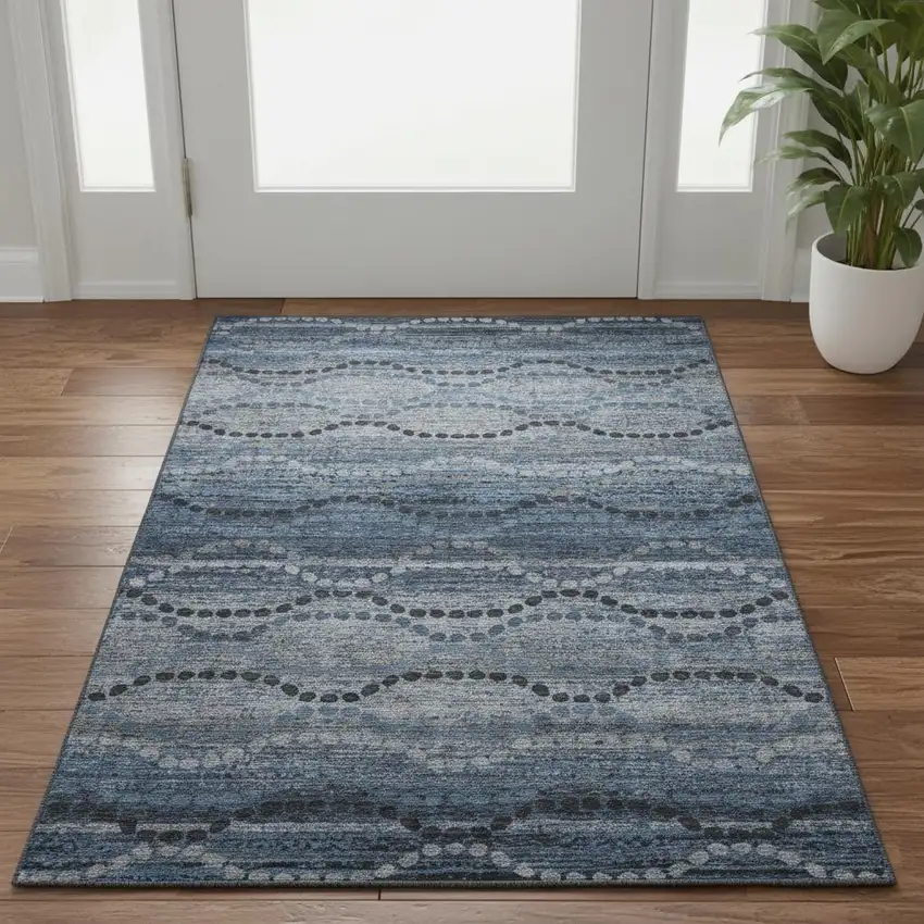 Navy Blue And Gray Abstract Geometric Washable Area Rug With UV Protection Photo 2