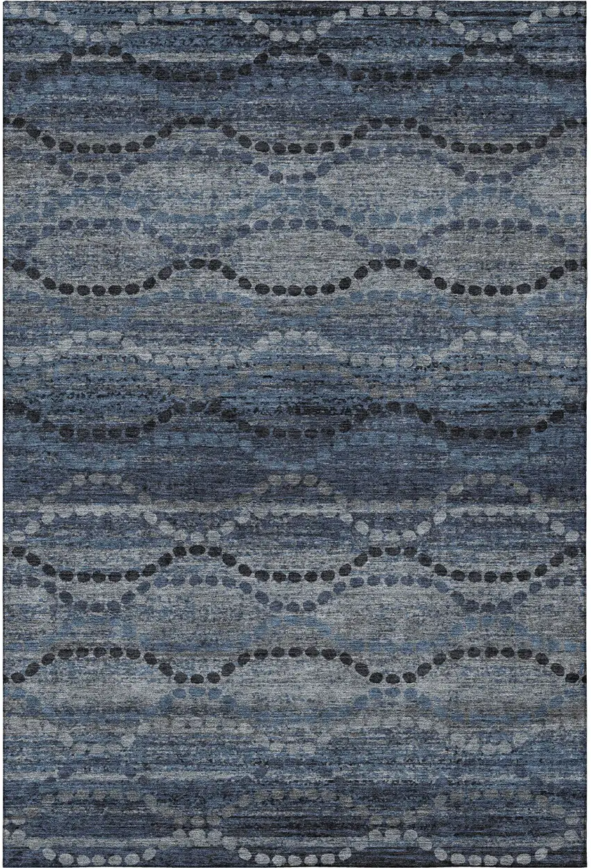 Navy Blue And Gray Abstract Geometric Washable Area Rug With UV Protection Photo 4