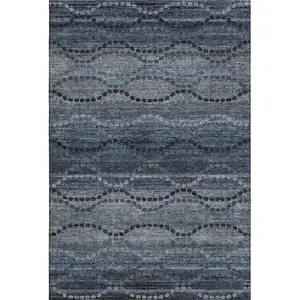 Photo of Navy Blue And Gray Abstract Geometric Washable Area Rug With UV Protection