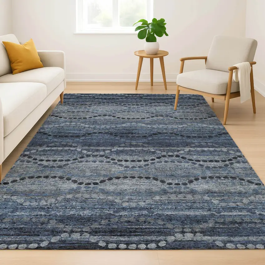 Navy Blue And Gray Abstract Geometric Washable Area Rug With UV Protection Photo 6