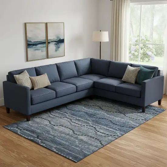 Navy Blue And Gray Abstract Geometric Washable Area Rug With UV Protection Photo 2