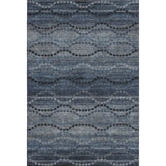 Navy Blue And Gray Abstract Geometric Washable Area Rug With UV Protection Photo 1