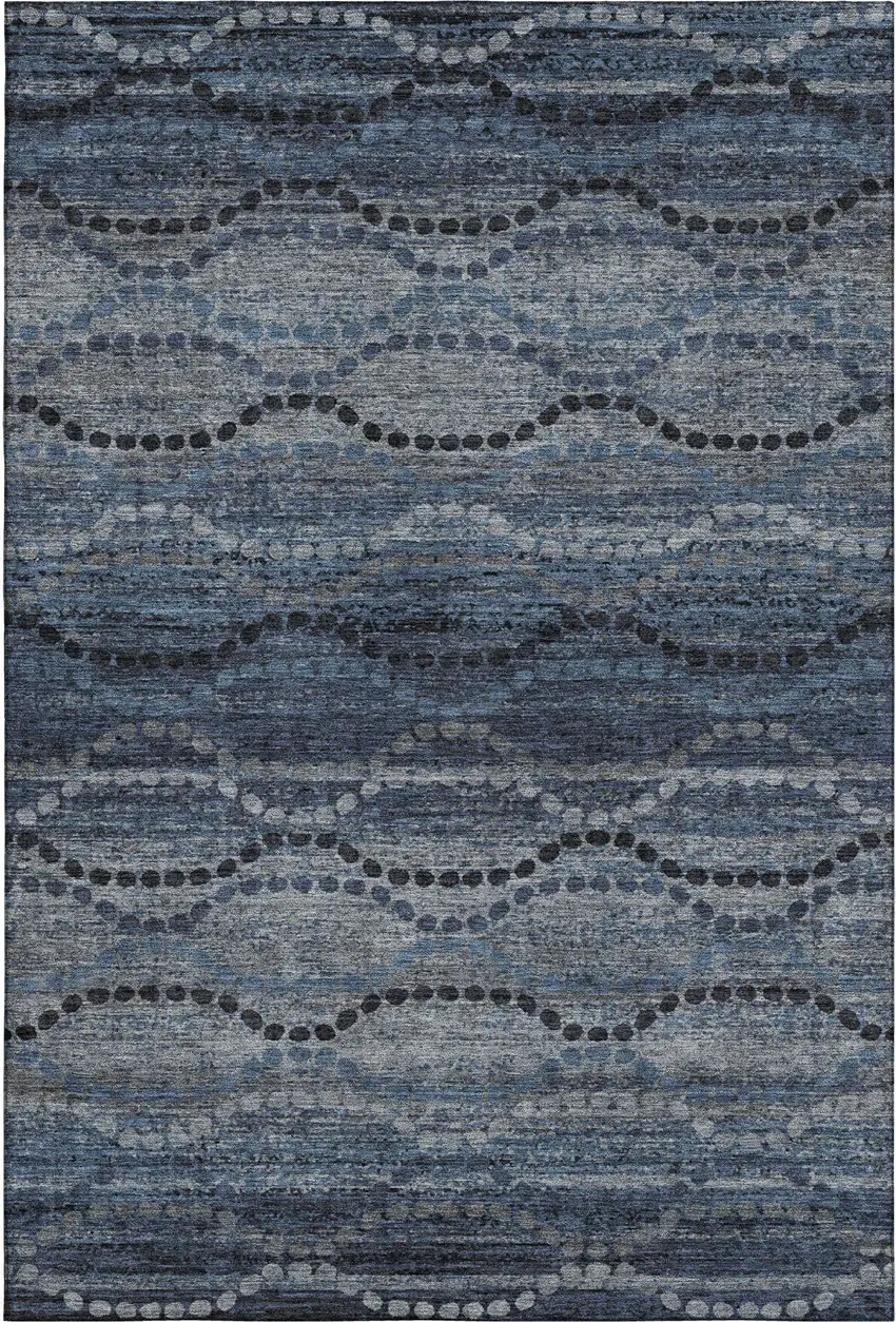 Navy Blue And Gray Abstract Geometric Washable Area Rug With UV Protection Photo 1