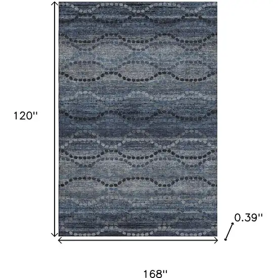 Navy Blue And Gray Abstract Geometric Washable Area Rug With UV Protection Photo 9