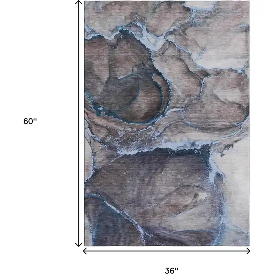 Navy Blue And Gray Abstract Washable Area Rug With UV Protection Photo 3