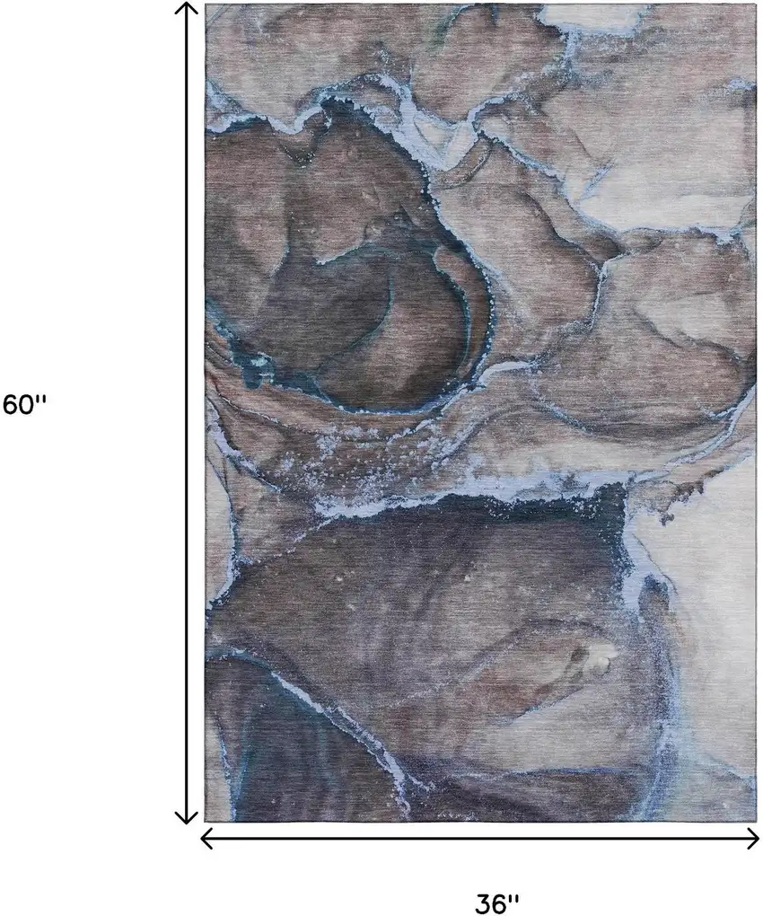 Navy Blue And Gray Abstract Washable Area Rug With UV Protection Photo 3