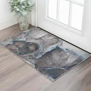 Photo of Navy Blue And Gray Abstract Washable Area Rug With UV Protection