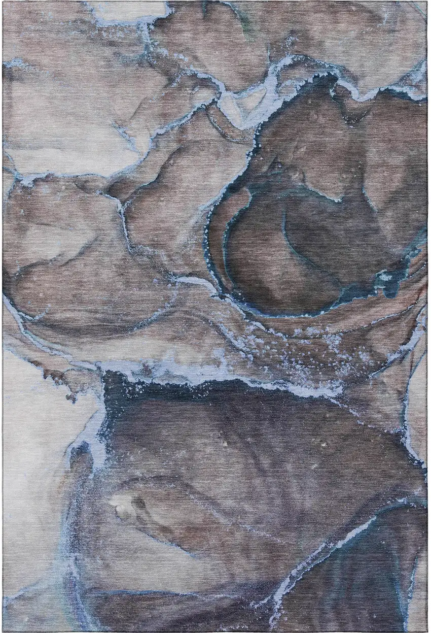 Navy Blue And Gray Abstract Washable Area Rug With UV Protection Photo 4