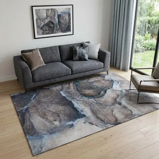 Navy Blue And Gray Abstract Washable Area Rug With UV Protection Photo 1