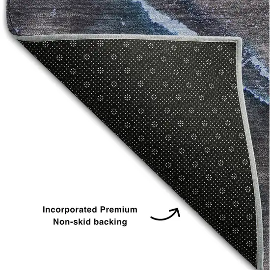 Navy Blue And Gray Abstract Washable Area Rug With UV Protection Photo 8