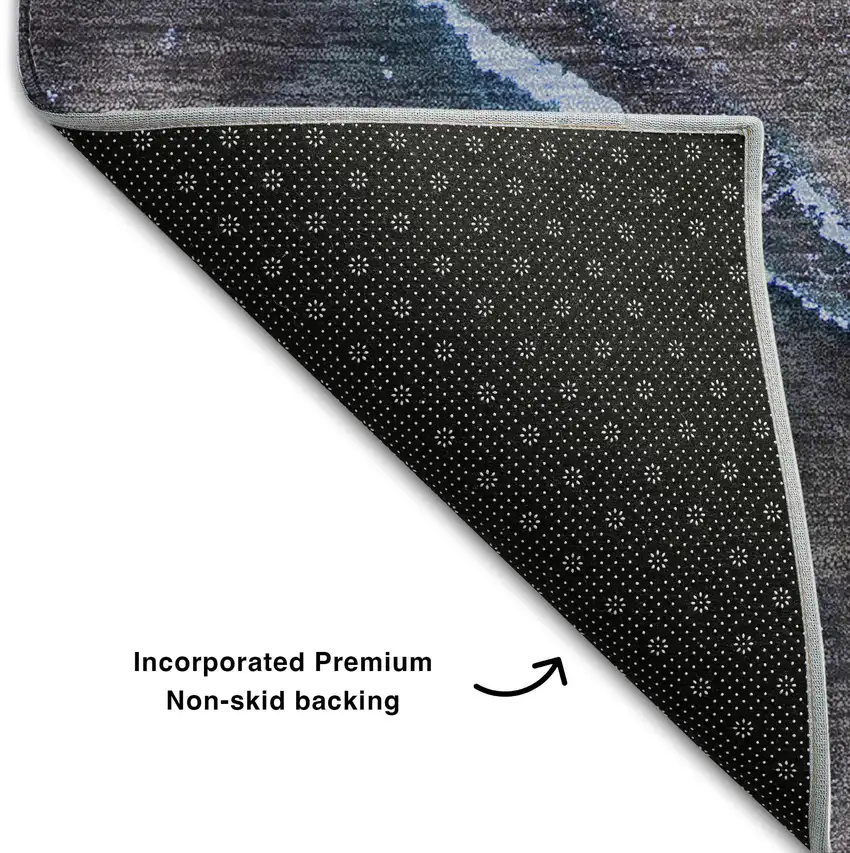 Navy Blue And Gray Abstract Washable Area Rug With UV Protection Photo 8