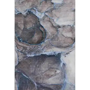 Photo of Navy Blue And Gray Abstract Washable Area Rug With UV Protection
