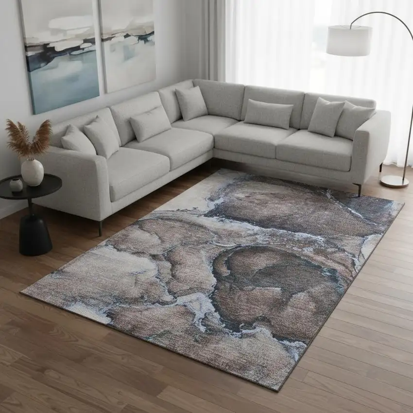 Navy Blue And Gray Abstract Washable Area Rug With UV Protection Photo 2