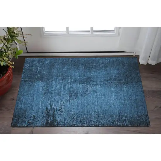 Navy Blue And Gray Abstract Washable Area Rug With UV Protection Photo 2