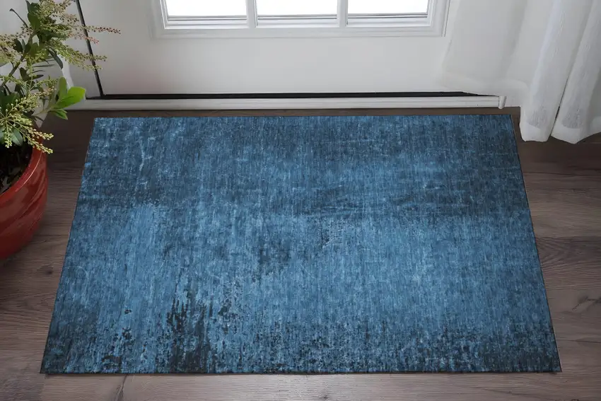 Navy Blue And Gray Abstract Washable Area Rug With UV Protection Photo 2