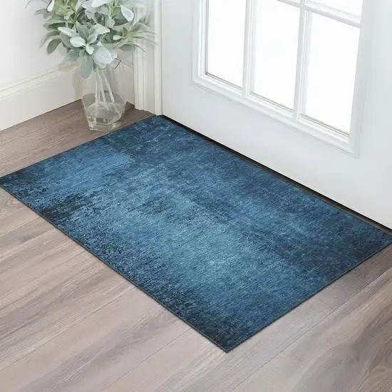 Navy Blue And Gray Abstract Washable Area Rug With UV Protection Photo 1