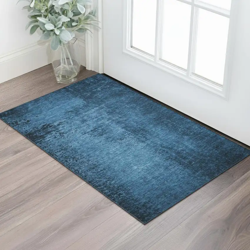 Navy Blue And Gray Abstract Washable Area Rug With UV Protection Photo 1