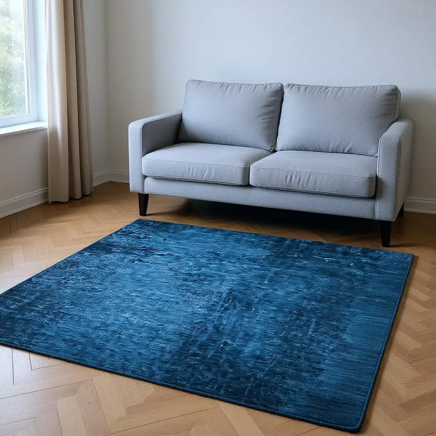 Navy Blue And Gray Abstract Washable Area Rug With UV Protection Photo 2