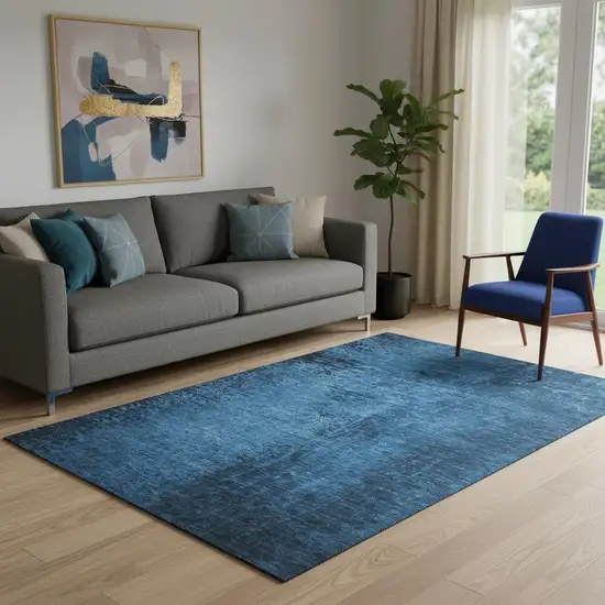 Navy Blue And Gray Abstract Washable Area Rug With UV Protection Photo 1