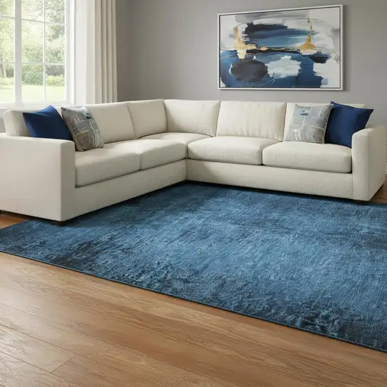 Navy Blue And Gray Abstract Washable Area Rug With UV Protection Photo 1