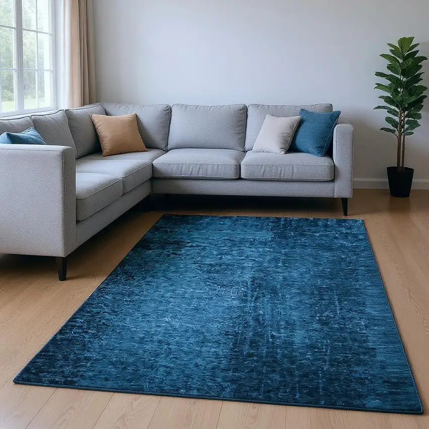 Navy Blue And Gray Abstract Washable Area Rug With UV Protection Photo 2