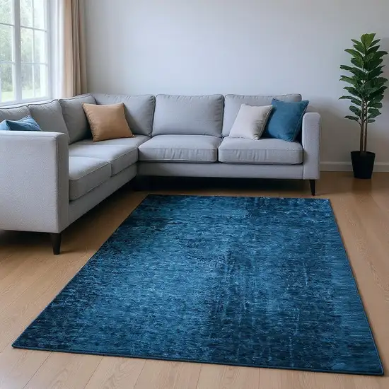 Navy Blue And Gray Abstract Washable Area Rug With UV Protection Photo 2